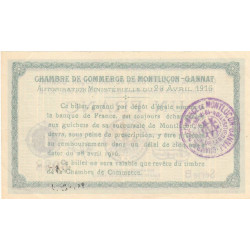 Montluçon-Gannat - Pirot 84-23 - 1 franc - Série B - 1916 - Etat : SUP