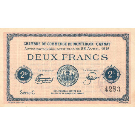 Montluçon-Gannat - Pirot 84-26a - 2 francs - Série C - 1916 - Etat : SUP