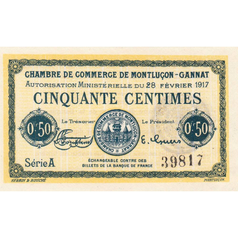 Montluçon-Gannat - Pirot 84-28a_1 - 50 centimes - Série A - 1917 - Etat : NEUF
