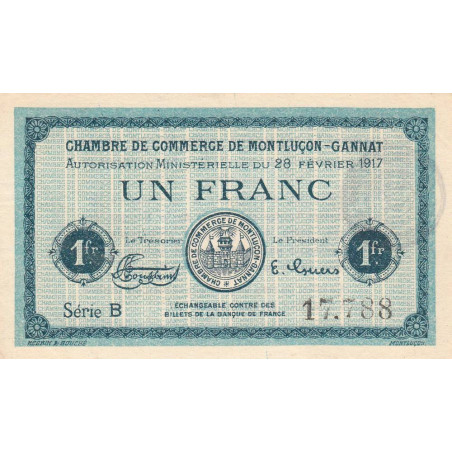 Montluçon-Gannat - Pirot 84-31 - 1 franc - Série B - 1917 - Etat : SUP+