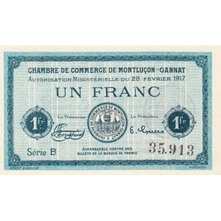 Montluçon-Gannat - Pirot 84-31 - 1 franc - Série B - 1917 - Etat : NEUF