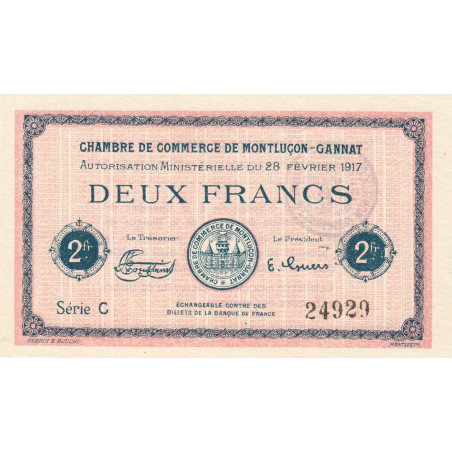 Montluçon-Gannat - Pirot 84-33 - 2 francs - Série C - 1917 - Etat : NEUF