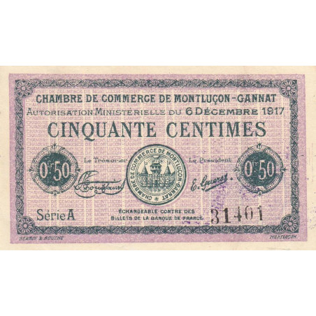 Montluçon-Gannat - Pirot 84-35 - 50 centimes - Série A - 1917 - Etat : SPL