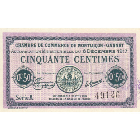 Montluçon-Gannat - Pirot 84-35 - 50 centimes - Série A - 1917 - Etat : NEUF