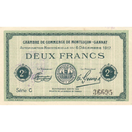 Montluçon-Gannat - Pirot 84-39 - 2 francs - Série C - 1917 - Etat : SUP+