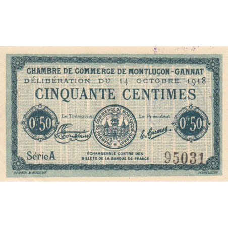 Montluçon-Gannat - Pirot 84-40 - 50 centimes - Série A - 1918 - Etat : SUP+