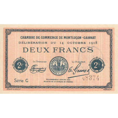 Montluçon-Gannat - Pirot 84-44 - 2 francs - Série C - 1918 - Etat : SPL