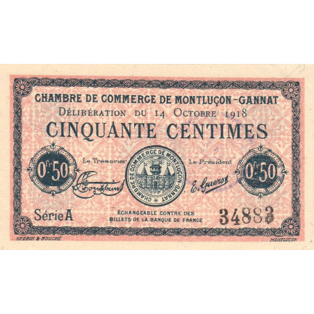Montluçon-Gannat - Pirot 84-46 - 50 centimes - Série A - 1918 - Etat : SUP+