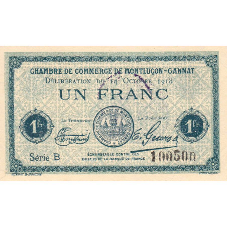 Montluçon-Gannat - Pirot 84-48b - 1 franc - Série B - 1918 - Etat : SUP