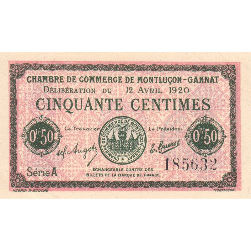 Montluçon-Gannat - Pirot 84-50 - 50 centimes - Série A - 1920 - Etat : SUP+
