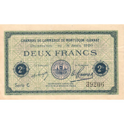 Montluçon-Gannat - Pirot 84-54b - 2 francs - Série C - 1920 - Etat : TTB