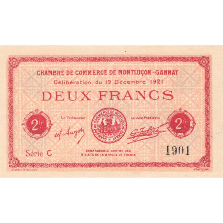 Montluçon-Gannat - Pirot 84-65 - 2 francs - Série C - 1921 - Etat : NEUF