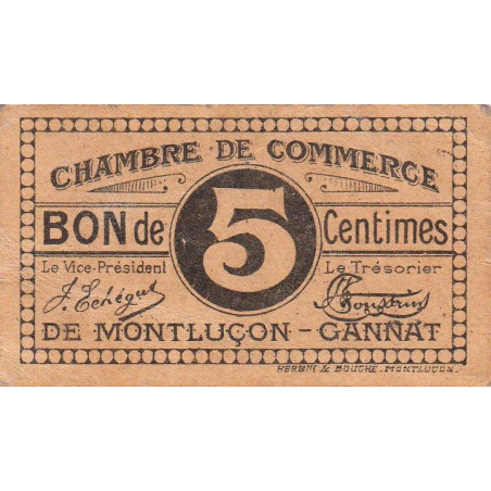 Montluçon-Gannat - Pirot 84-66a - 5 centimes - Etat : TTB