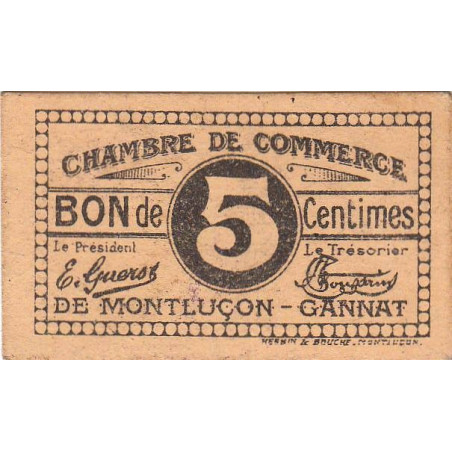 Montluçon-Gannat - Pirot 84-72b - 5 centimes - Etat : SUP