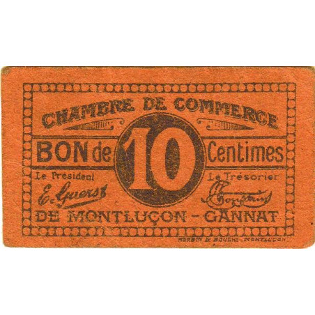Montluçon-Gannat - Pirot 84-73b - 10 centimes - Etat : B+