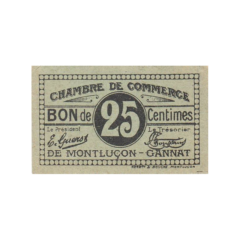 Montluçon-Gannat - Pirot 84-74b - 25 centimes - Etat : SPL