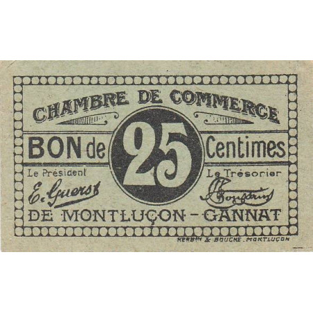 Montluçon-Gannat - Pirot 84-74b - 25 centimes - Etat : SPL