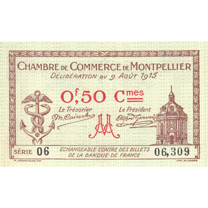 Montpellier - Pirot 85-1 - 50 centimes - Série 06 - 09/08/1915 - Etat : SUP+