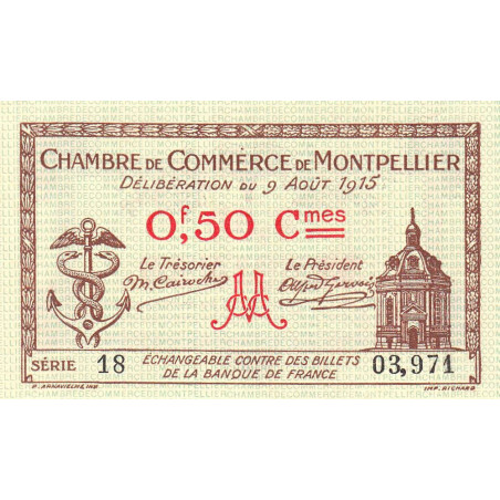 Montpellier - Pirot 85-1 - 50 centimes - Série 18 - 09/08/1915 - Etat : NEUF