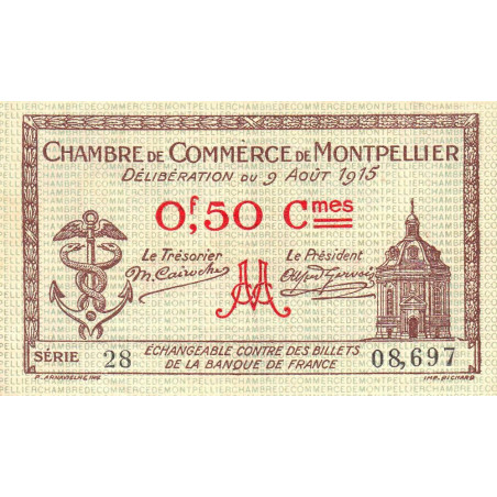 Montpellier - Pirot 85-1 - 50 centimes - Série 28 - 09/08/1915 - Etat : SUP