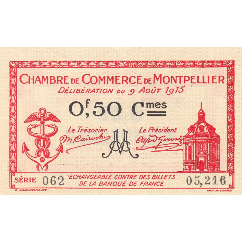 Montpellier - Pirot 85-6 - 50 centimes - Série 062 - 09/08/1915 - Etat : SUP