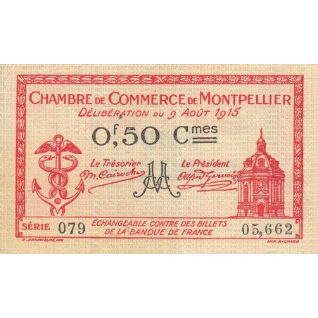 Montpellier - Pirot 85-6 - 50 centimes - Série 079 - 09/08/1915 - Etat : TTB+