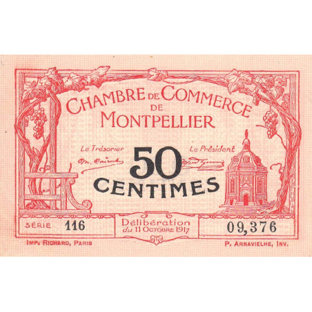 Montpellier - Pirot 85-16 - 50 centimes - Série 116 - 11/10/1917 - Etat : SUP+