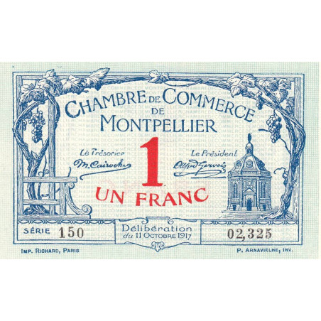 Montpellier - Pirot 85-18 - 1 franc - Série 150 - 11/10/1917 - Etat : NEUF