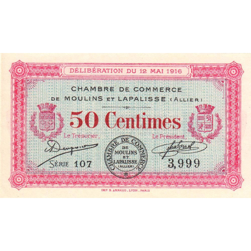 Moulins et Lapalisse - Pirot 86-1 - 50 centimes - Série 107 - 12/05/1916 - Etat : NEUF