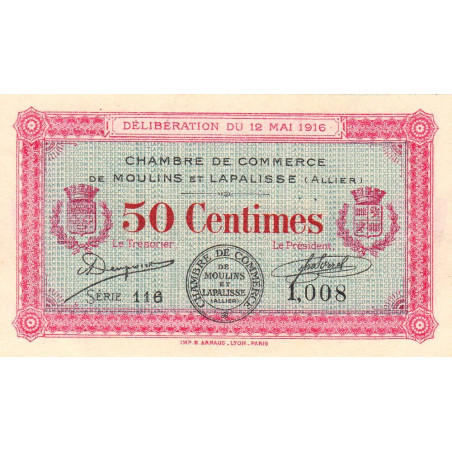 Moulins et Lapalisse - Pirot 86-1 - 50 centimes - Série 116 - 12/05/1916 - Etat : SUP