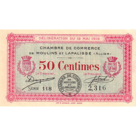 Moulins et Lapalisse - Pirot 86-1 - 50 centimes - Série 118 - 12/05/1916 - Etat : SPL