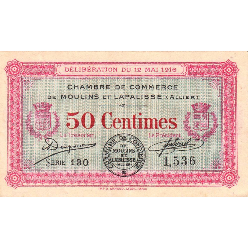 Moulins et Lapalisse - Pirot 86-1 - 50 centimes - Série 130 - 12/05/1916 - Etat : TTB+