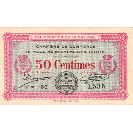 Moulins et Lapalisse - Pirot 86-1 - 50 centimes - Série 130 - 12/05/1916 - Etat : TTB+