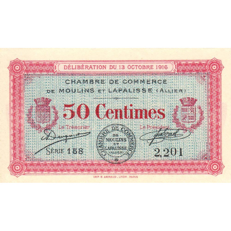 Moulins et Lapalisse - Pirot 86-7 - 50 centimes - Série 158 - 13/10/1916 - Etat : NEUF