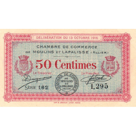 Moulins et Lapalisse - Pirot 86-7 - 50 centimes - Série 162 - 13/10/1916 - Etat : SPL