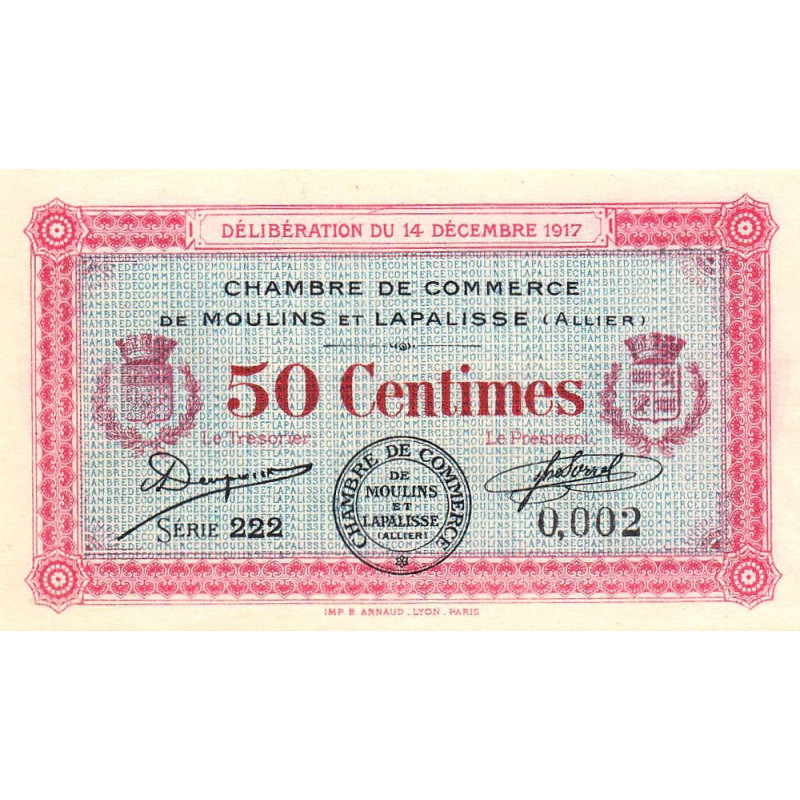Moulins et Lapalisse - Pirot 86-11 - 50 centimes - Série 222 - 14/12/1917 - Etat : NEUF