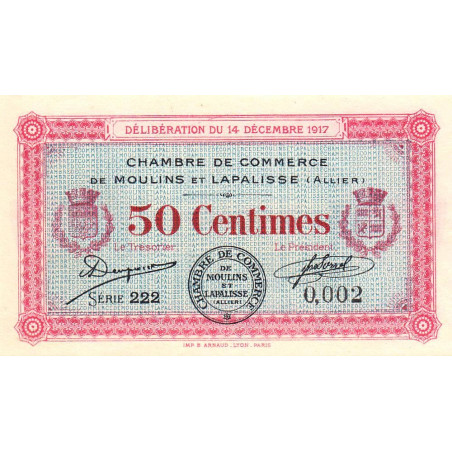 Moulins et Lapalisse - Pirot 86-11 - 50 centimes - Série 222 - 14/12/1917 - Etat : NEUF
