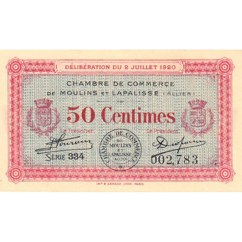 Moulins et Lapalisse - Pirot 86-18 - 50 centimes - Série 334 - 02/07/1920 - Etat : NEUF