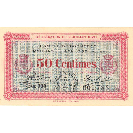 Moulins et Lapalisse - Pirot 86-18 - 50 centimes - Série 334 - 02/07/1920 - Etat : NEUF