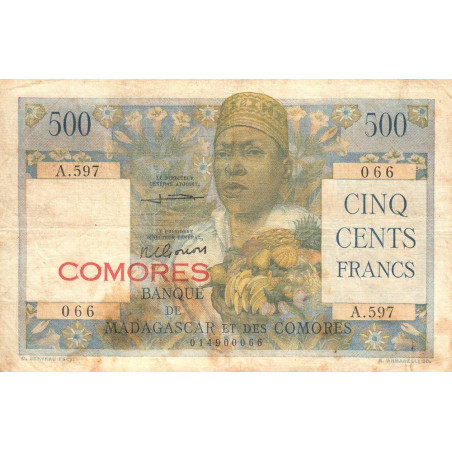 Comores - Pick 4b - 500 francs - Série A.597 - 1963 - Etat : TB à TB+