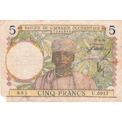 AOF - Pick 21_b4 - 5 Francs - Série U.6917 - 27/04/1939 - Etat : AB