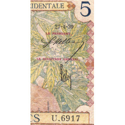 AOF - Pick 21_2d - 5 francs - 27/04/1939 - Etat : AB