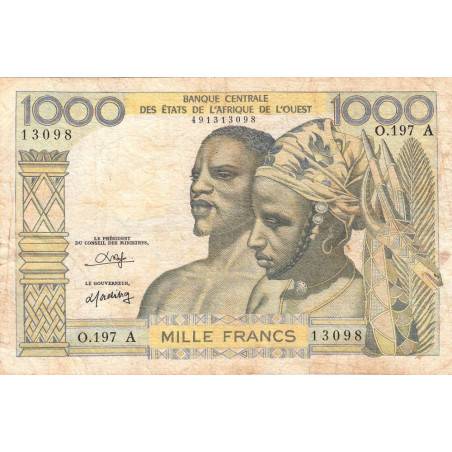 Côte d'Ivoire - Pick 103An - 1'000 francs - Série A.197 - Sans date (1980) - Etat : TB-