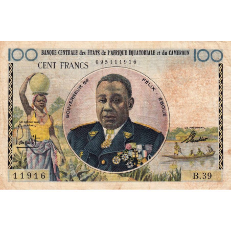 Etats de l'Afrique Equatoriale - Pick 1f - 100 francs - Série B.39 - 1961 - Etat : TB-