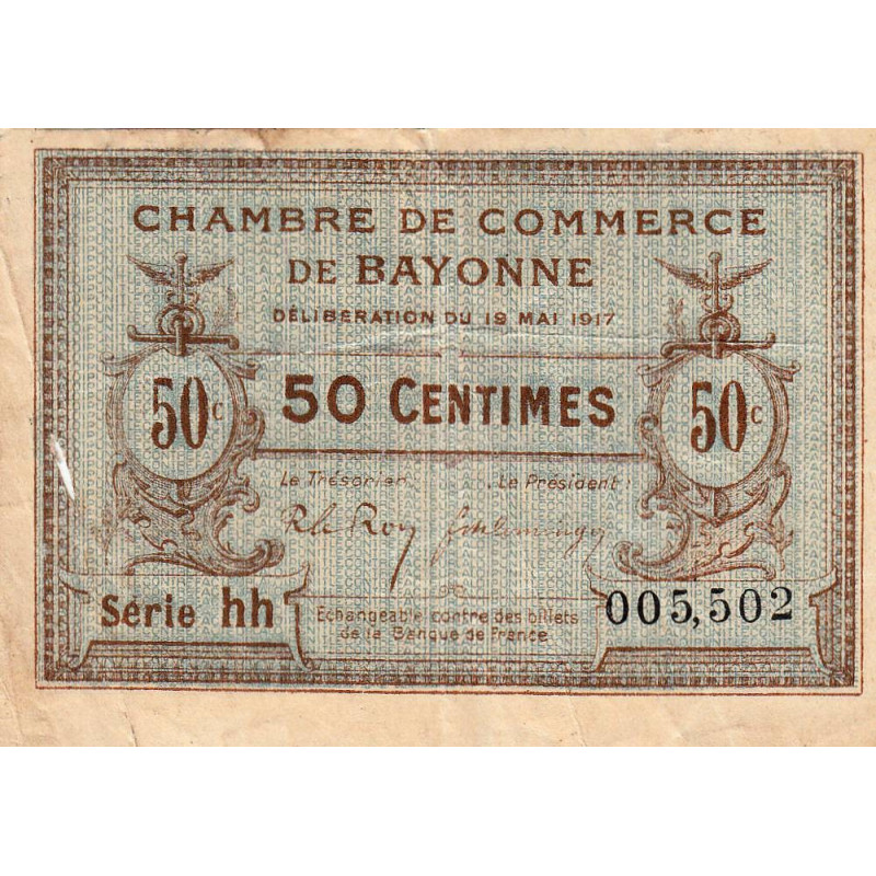 Bayonne - Pirot 21-42 - 50 centimes - Série hh - 19/05/1917 - Etat : TB-