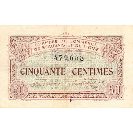 Beauvais - Pirot 22-1 - 50 centimes - 02/06/1920 - Etat : TTB