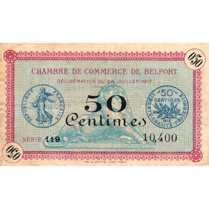 Belfort - Pirot 23-26 - 50 centimes - Série 119 - 28/07/1917 - Etat : TB