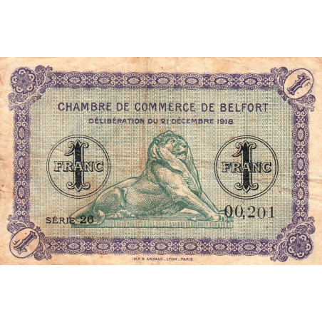 Belfort - Pirot 23-50 - 1 franc - Série 26 - 21/12/1918 - Etat : TB-