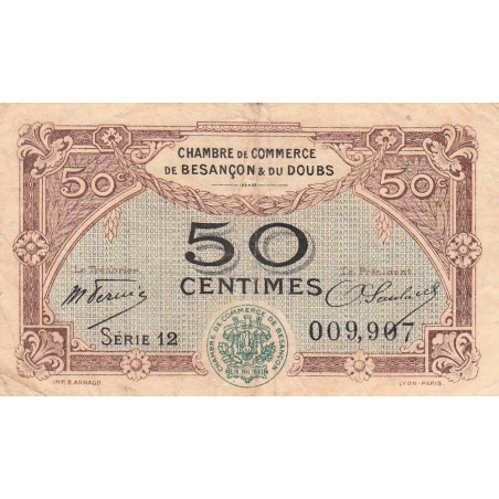 Besançon (Doubs) - Pirot 25-22 - 50 centimes - Série 12 - Sans date (1921) - Etat : TB