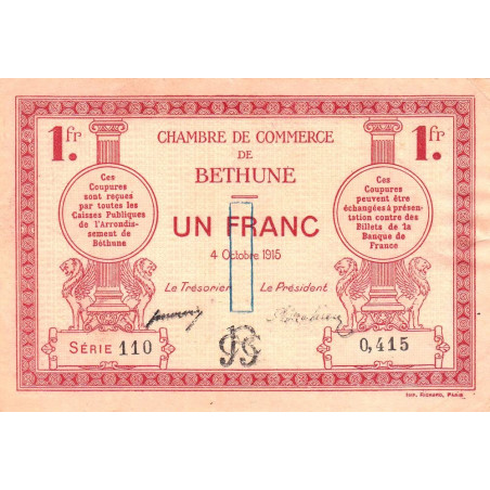 Béthune - Pirot 26-6 - 1 franc - Série 110 - 04/10/1915 - Etat : TTB